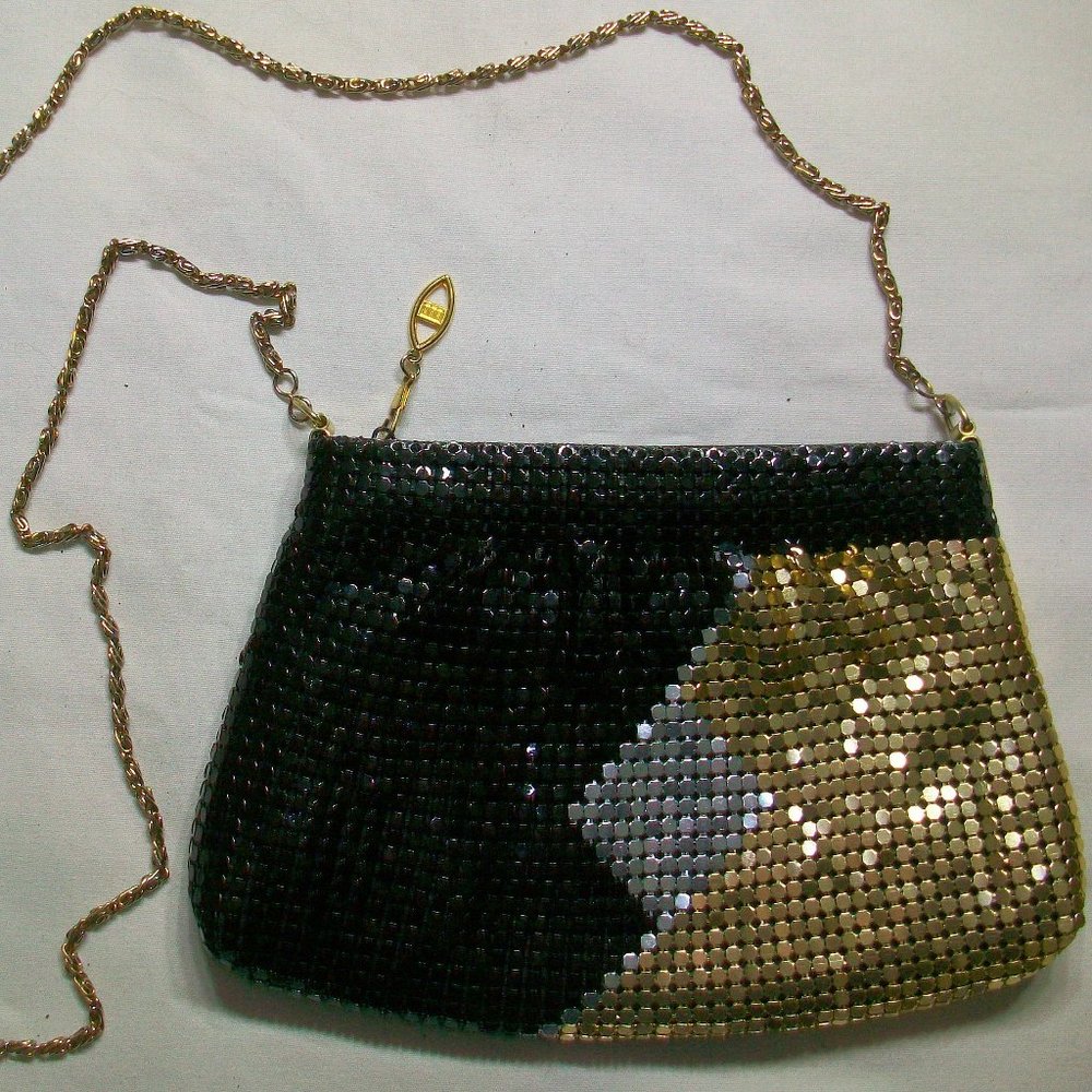 Gold & Black Metal Mesh small evening purse